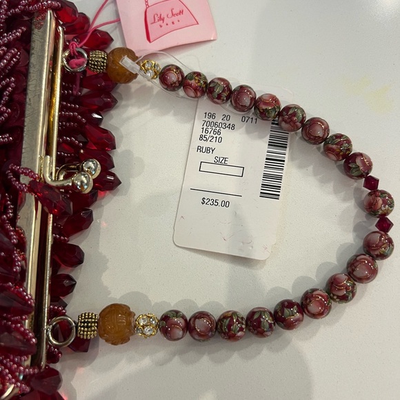 NEW Lily Scott hand beaded red evening bag with beaded strap. - Picture 7 of 7